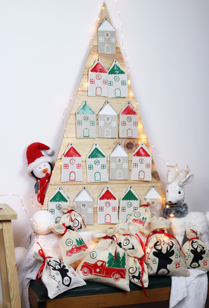 Calendrier de l'Avent personnalisé 25 jours de Noël en tissu réutilisable -  Rudolph