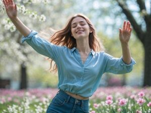 Jeune femme dans un champ de fleurs. Image par Gerd Altmann de Pixabay