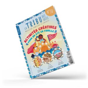 Couverture du magazine La Tribu des Idées – Numéro spécial été, avec des illustrations colorées évoquant les vacances, l’océan, les activités créatives et la rentrée des classes.