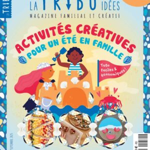 Couverture du magazine La Tribu des Idées – Édition été, mettant en scène des enfants en pleine activité manuelle, des éléments marins et estivaux, et des clins d’œil à la rentrée scolaire.