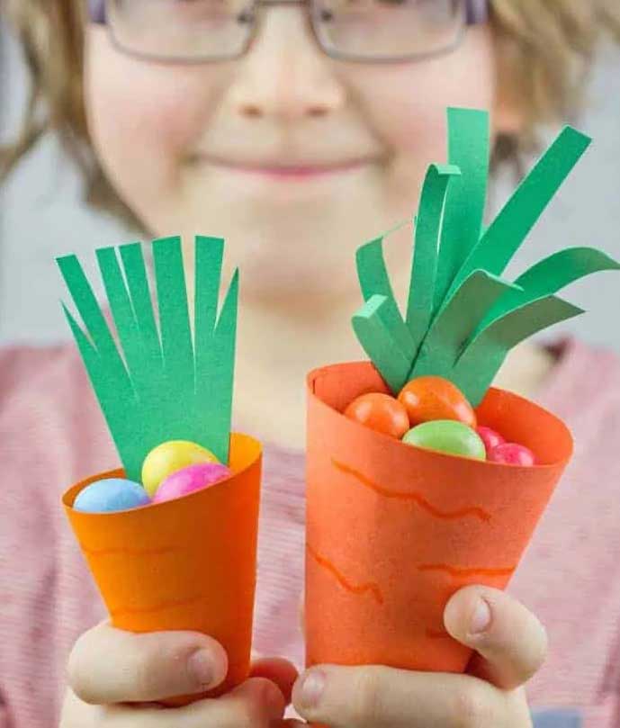 Cornet carotte en papier, activité de Pâques pour enfants facile à réaliser