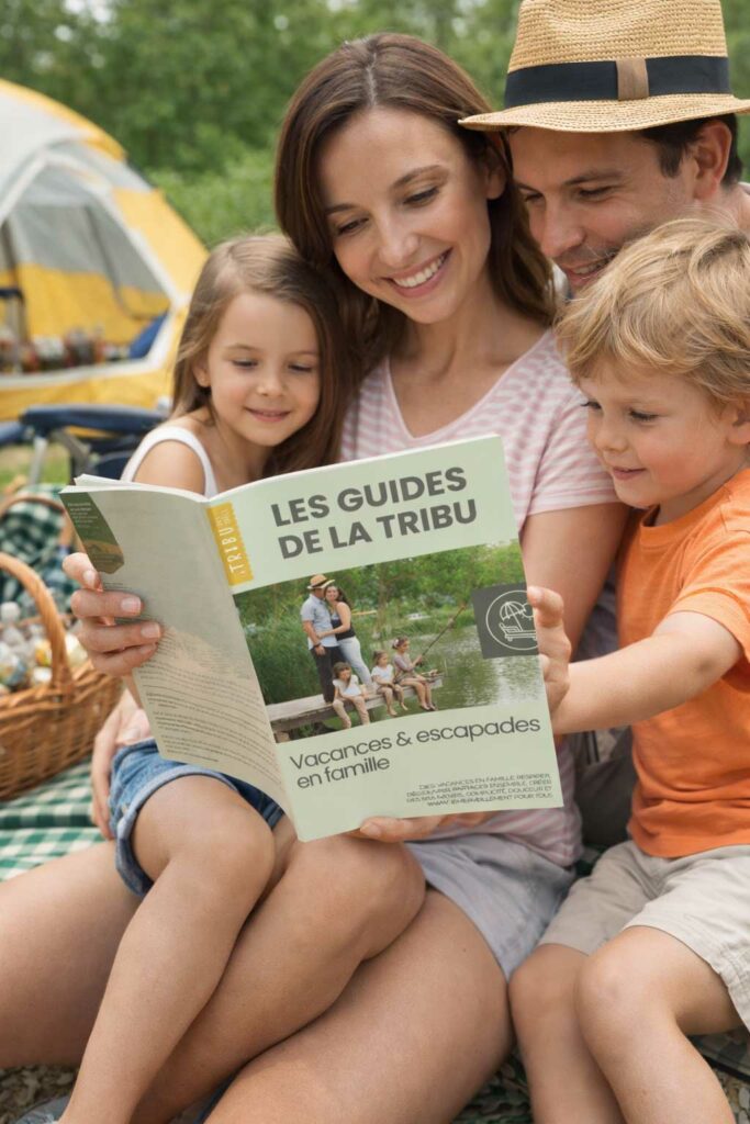 Livret vacances en famille ouvert avec idées d’escapades et conseils pratiques pour voyager avec des enfants